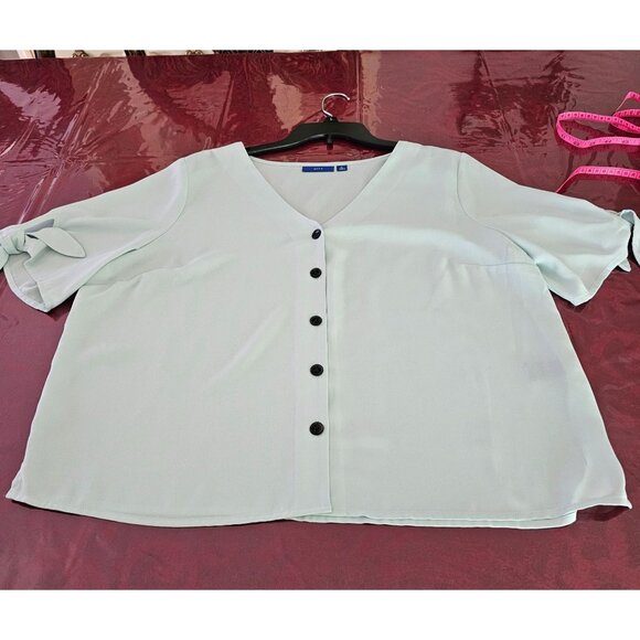Apt 9 Button-Up Lt Green Blouse W/ V-Neck & Tie Sleeve Detail Sz XL Career Ofc - Picture 3 of 9